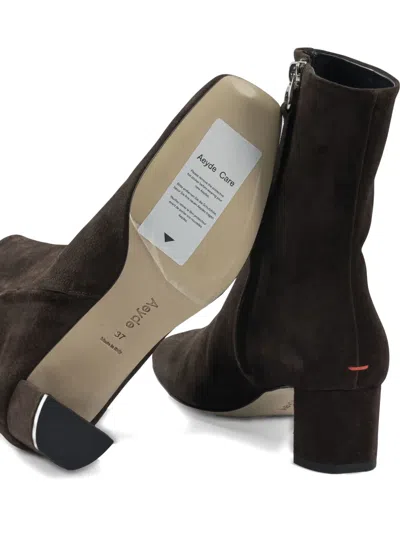 Aeyde 45mm Millie Suede Block-heel Boots In Brown