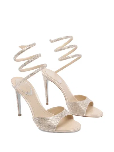 René Caovilla Heeled Sandals With Crystal Ankle Strap In Nude