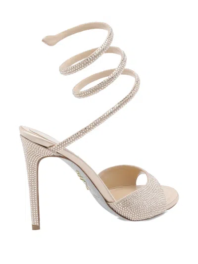 René Caovilla Heeled Sandals With Crystal Ankle Strap In Nude