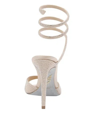 René Caovilla Heeled Sandals With Crystal Ankle Strap In Nude