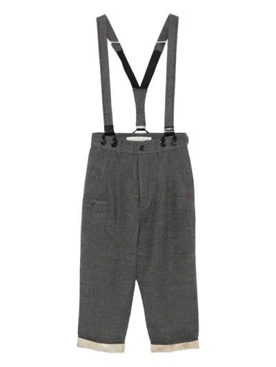 A Tentative Atelier Check-pattern Suspender Trousers In Black