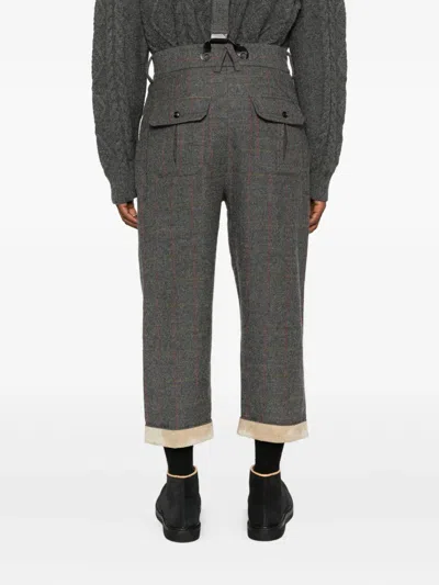 A Tentative Atelier Check-pattern Suspender Trousers In Black