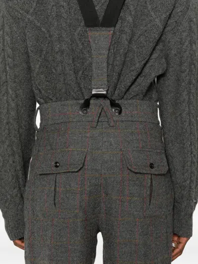 A Tentative Atelier Check-pattern Suspender Trousers In Black