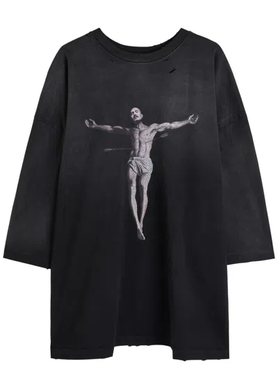 Willy Chavarria Slate Cotton Tarantula Buffalo Oversize T-shirt In Black