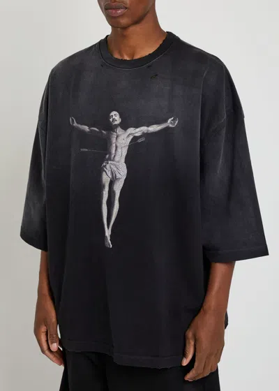 Willy Chavarria Slate Cotton Tarantula Buffalo Oversize T-shirt In Black