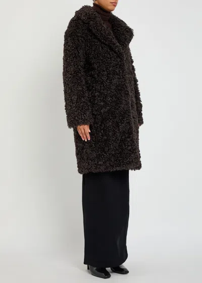 Stand Studio Curled Camille Cocoon Coat In Brown