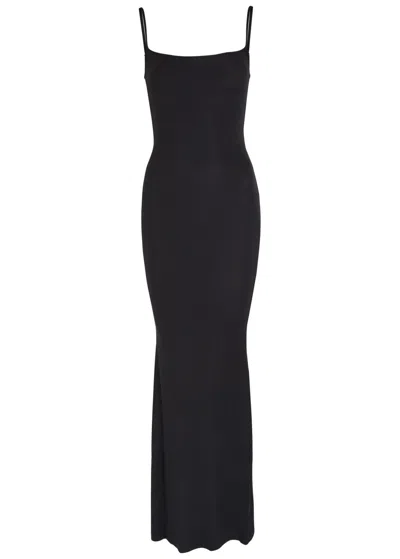 Skims Ribbed Stretch-modal Maxi Dress In Black