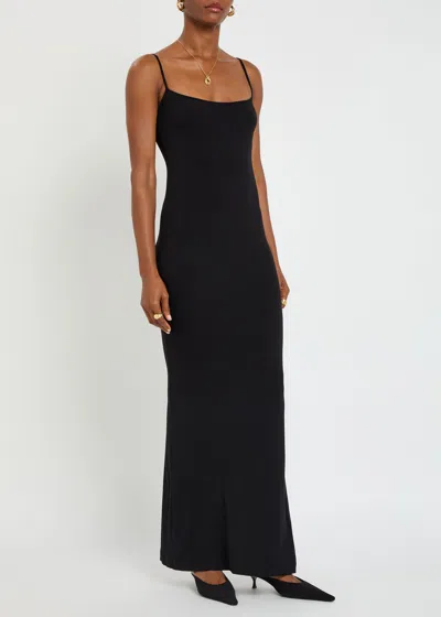 Skims Ribbed Stretch-modal Maxi Dress In Black