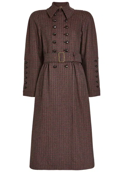 Chloé Grey/red Double-breasted Coat In Houndstooth Wool In Brown