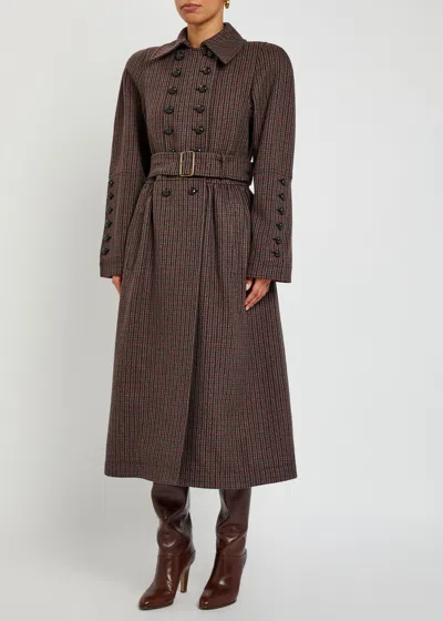 Chloé Grey/red Double-breasted Coat In Houndstooth Wool In Brown