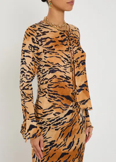 Never Fully Dressed Cali Tiger-print Chiffon Top In Brown