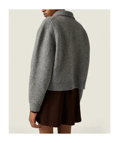 Miu Miu Shetland Wool And Cashmere Zipper Cardigan In Gray