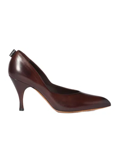 Miu Miu Waxed Calfskin Pointy Toe Pump In Brown