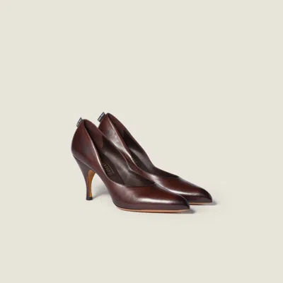 Miu Miu Waxed Calfskin Pointy Toe Pump In Brown