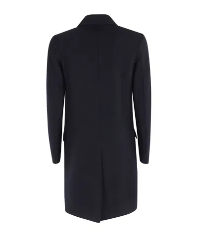 Eleventy Double-breasted Long Coat And Pockets In Blue