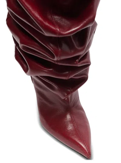 Balmain 95mm Calfskin Ruched Wedge Over-the-knee Boots In Burgundy