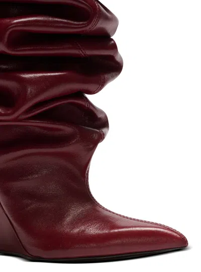 Balmain 95mm Calfskin Ruched Wedge Over-the-knee Boots In Burgundy