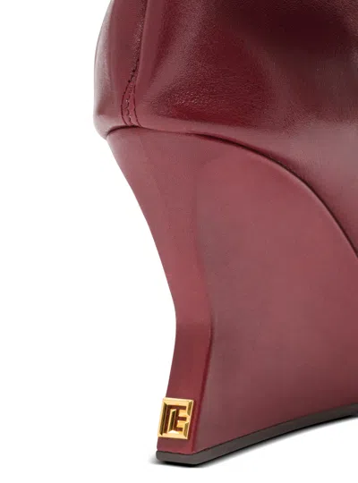 Balmain 95mm Calfskin Ruched Wedge Over-the-knee Boots In Burgundy