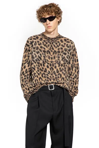 Laneus Leopard-print Crew-neck Sweater In Neutral