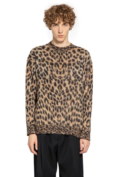 Laneus Leopard-print Crew-neck Sweater In Neutral