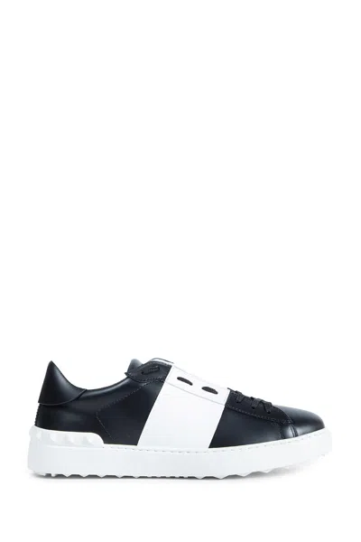 Valentino Garavani Black Leather Open Sneakers With White Band In Multi
