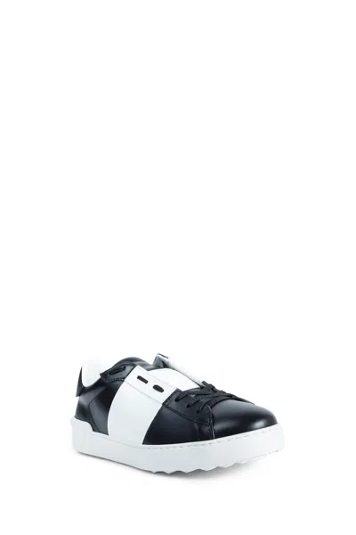 Valentino Garavani Black Leather Open Sneakers With White Band In Multi