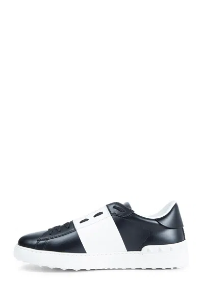 Valentino Garavani Black Leather Open Sneakers With White Band In Multi