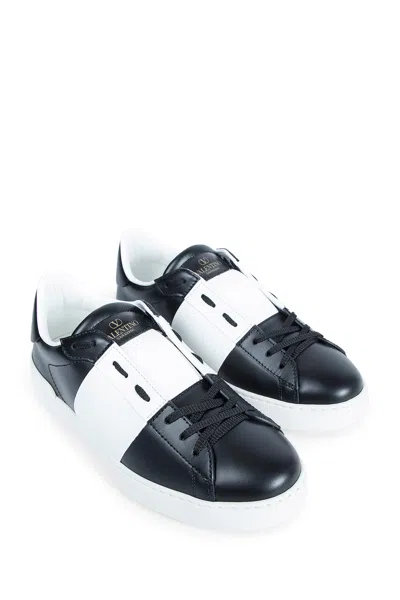 Valentino Garavani Black Leather Open Sneakers With White Band In Multi