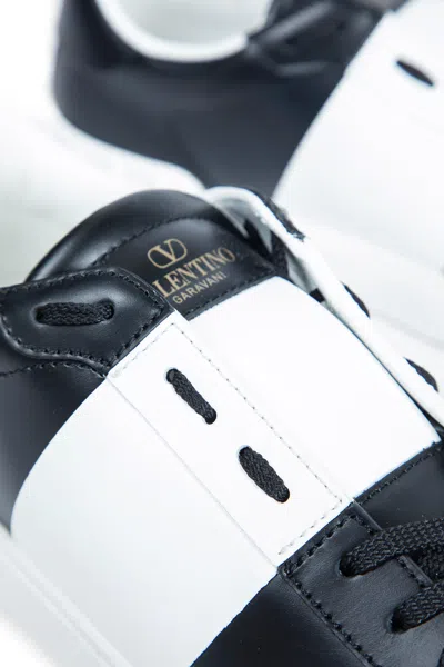 Valentino Garavani Black Leather Open Sneakers With White Band In Multi