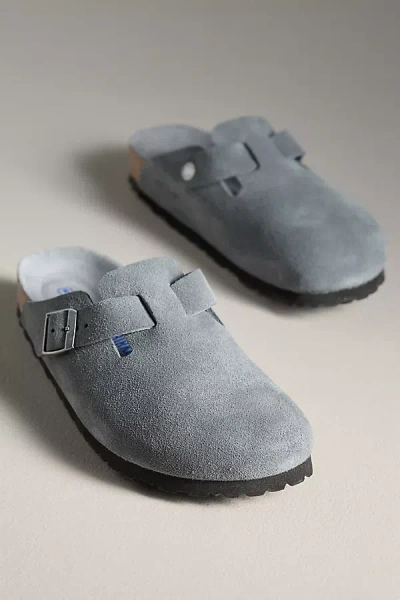 Birkenstock Suede Loafers With Buckle And Textured Sole In Gray