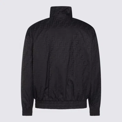 Fendi Men Black Jacket With High Neck And All-over Ff Motif In Tech Fabric Man In Black