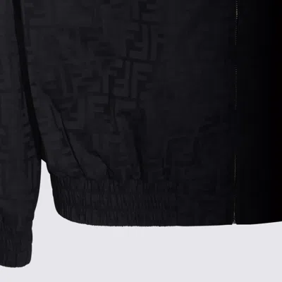 Fendi Men Black Jacket With High Neck And All-over Ff Motif In Tech Fabric Man In Black