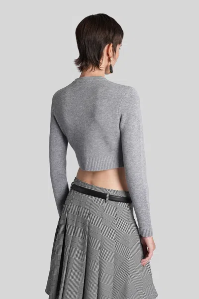 Self-portrait Cropped Gray Sweater With Decorative Buttons In Gray