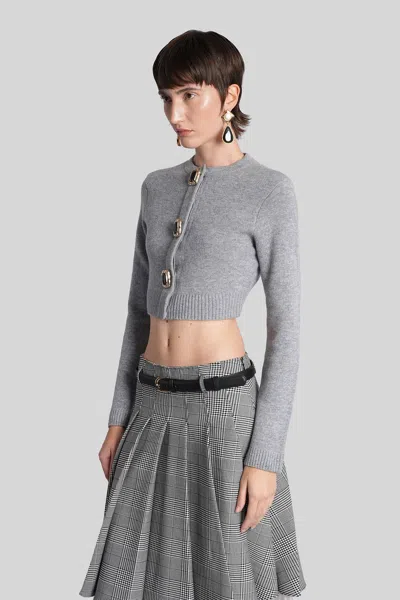 Self-portrait Cropped Gray Sweater With Decorative Buttons In Gray