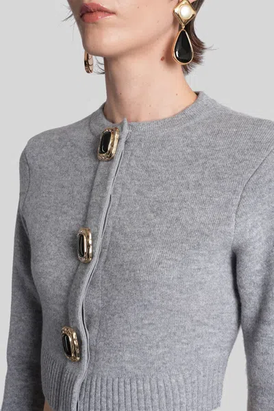 Self-portrait Cropped Gray Sweater With Decorative Buttons In Gray