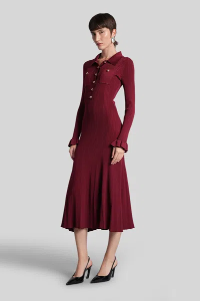 Self-portrait Knee Length Dress With Flared Cuffs And Pockets In Red
