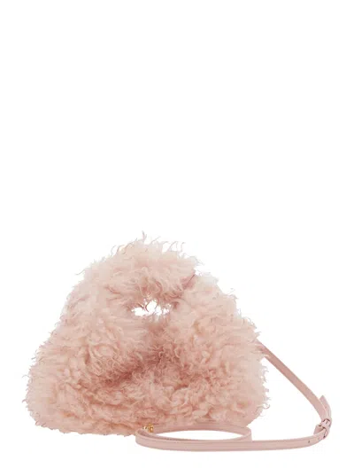 Ganni Women Pink Handbag With Adjustable And Removable Shoulder Strap And Top Zip Closure In Ecofur  In Pink