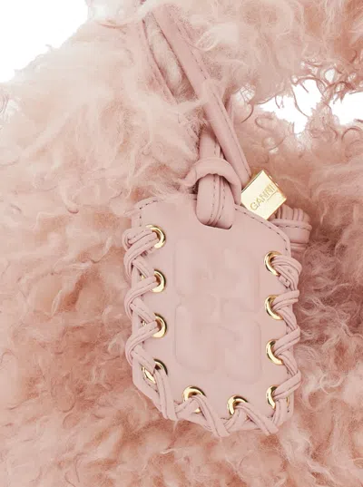 Ganni Women Pink Handbag With Adjustable And Removable Shoulder Strap And Top Zip Closure In Ecofur  In Pink