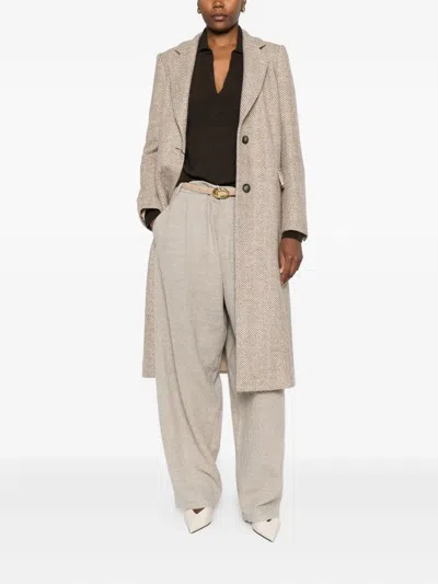 Tagliatore Herringbone Coat In Brown