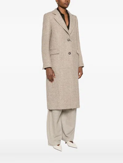 Tagliatore Herringbone Coat In Brown