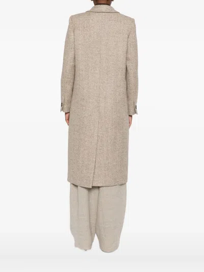 Tagliatore Herringbone Coat In Brown