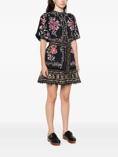 Farm Rio Belle Garden Floral-print Cotton-blend Mini Dress In Multi