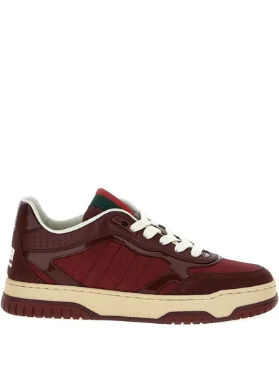 Gucci Burgundy Leather And Gg Supreme Fabric Re-web Sneakers In Burgundy