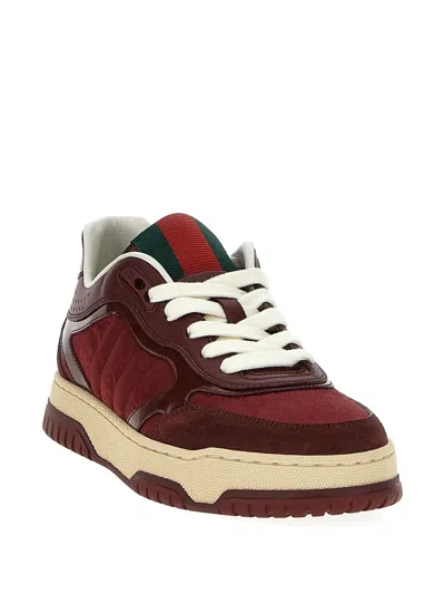Gucci Burgundy Leather And Gg Supreme Fabric Re-web Sneakers In Burgundy