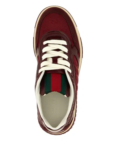 Gucci Burgundy Leather And Gg Supreme Fabric Re-web Sneakers In Burgundy