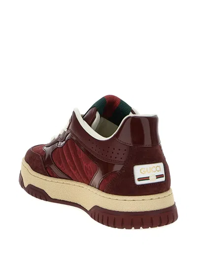 Gucci Burgundy Leather And Gg Supreme Fabric Re-web Sneakers In Burgundy