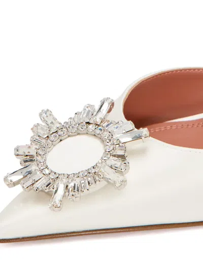 Amina Muaddi Rosie Leather Crystal Bow Slingback Pumps In White