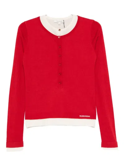 Markgong Pullover Mit Knopfleiste In Red