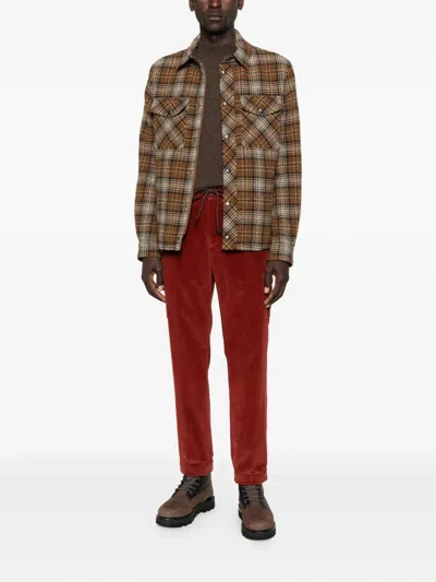 Moncler Checked Virgin Wool Overshirt In Brown