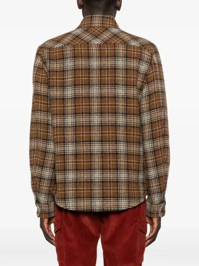 Moncler Checked Virgin Wool Overshirt In Brown